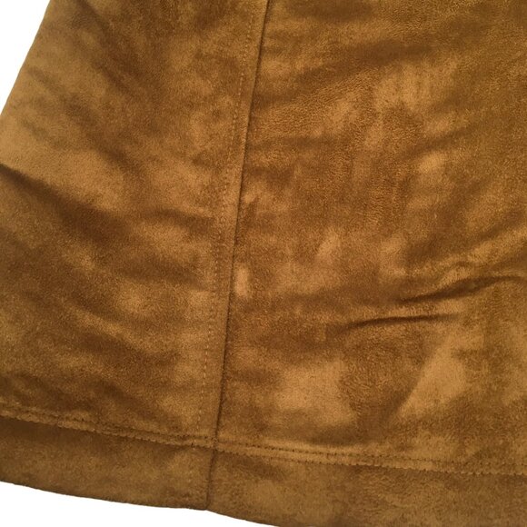 Faux Suede A Line Mini Skirt Y2K Size 0 Zipper Pockets Brown Cognac Old Navy - Picture 7 of 12